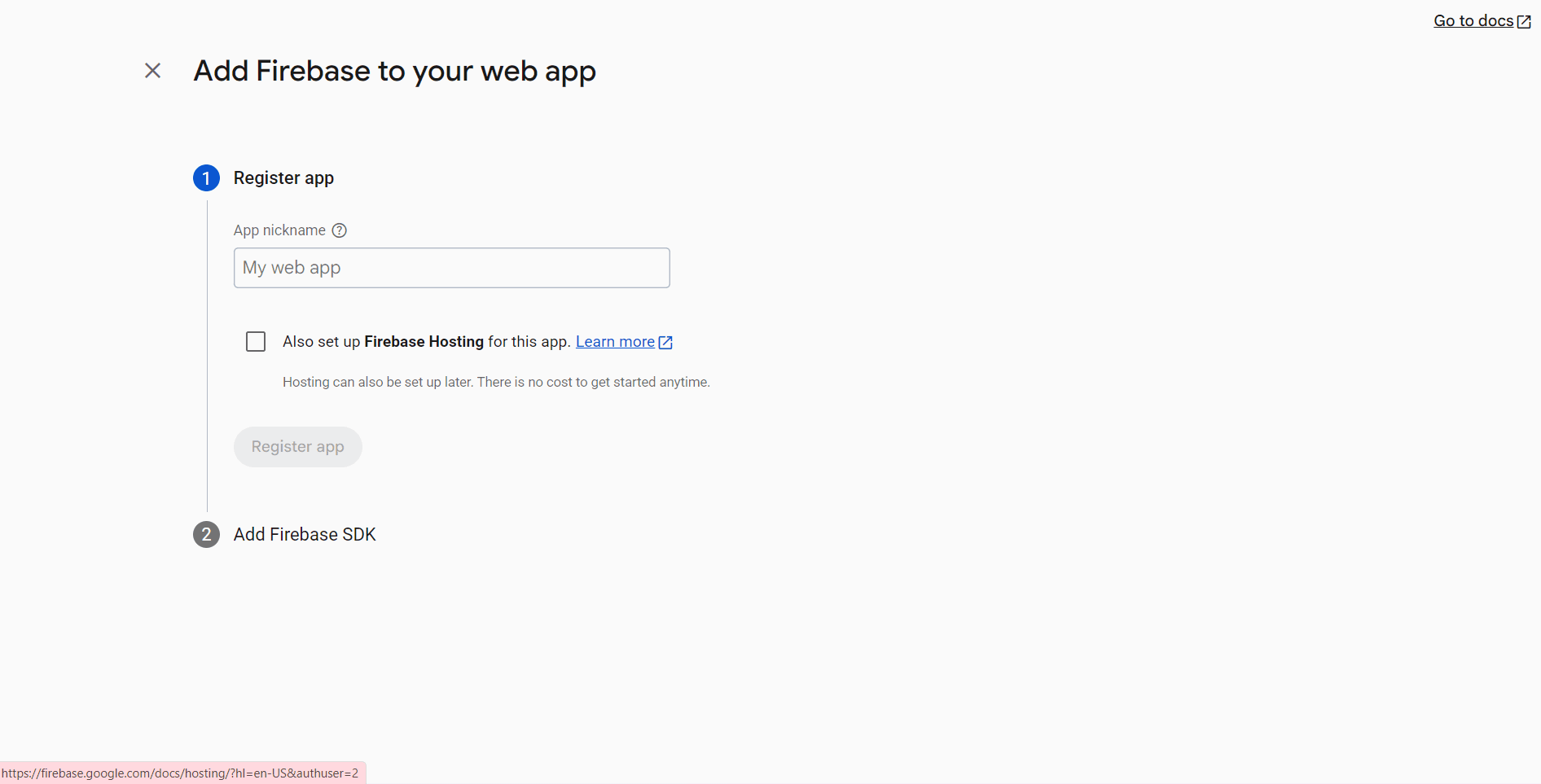 Register Firebase Web App